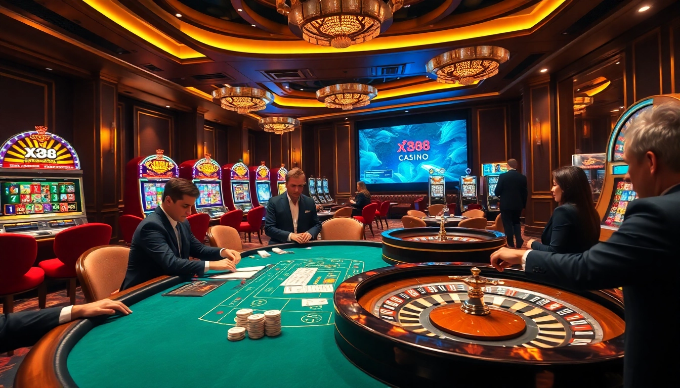 Engage in thrilling games at xx88 casino with vibrant slot machines and poker tables.