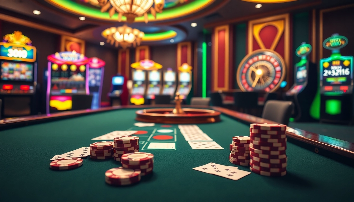 Experience thrilling gameplay at 5z7779 com with luxury casino elements like roulette wheels and poker tables.