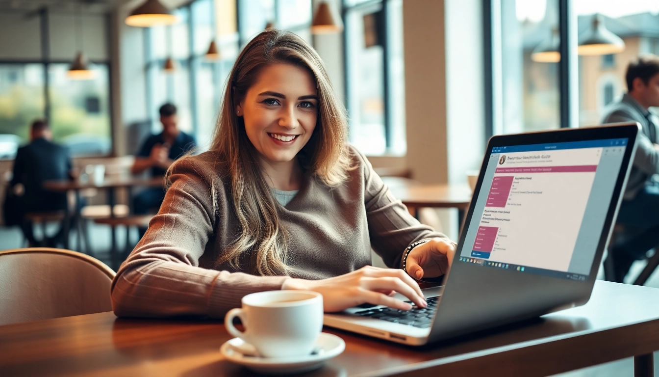 Couple efficiently managing their eta application uk in a cozy café atmosphere.