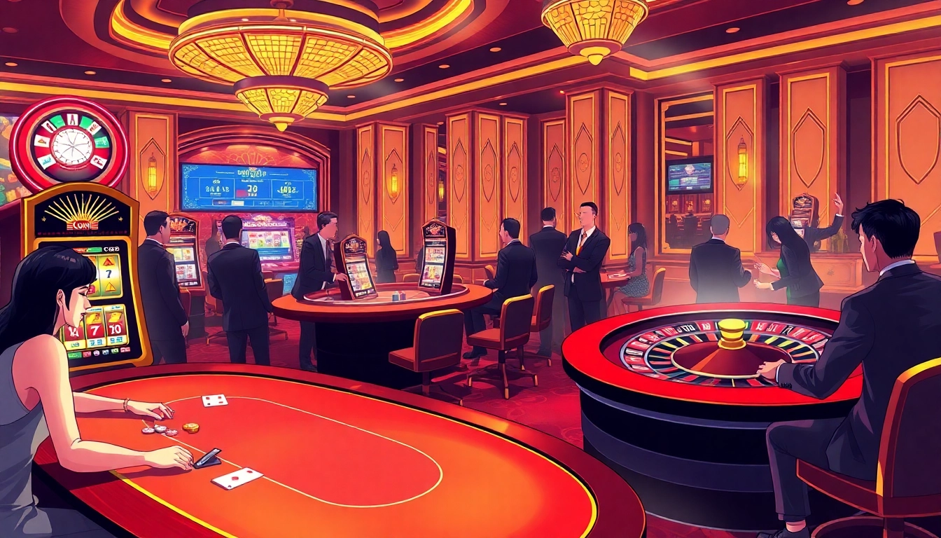 Experience the thrill of go8 đăng nhập as players engage with exciting casino games in a luxurious setting.
