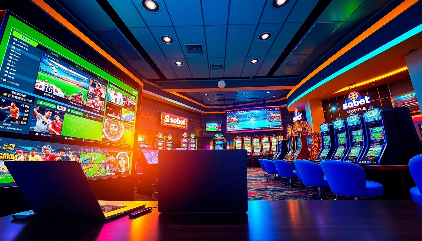 Experience the seamless online betting world of sbobet.dance with vibrant sports graphics and a modern casino atmosphere.