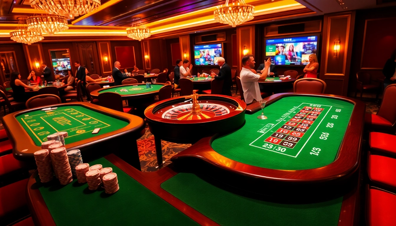 Experience thrilling gameplay at KJC casino with vibrant tables and chips in a luxurious setting.