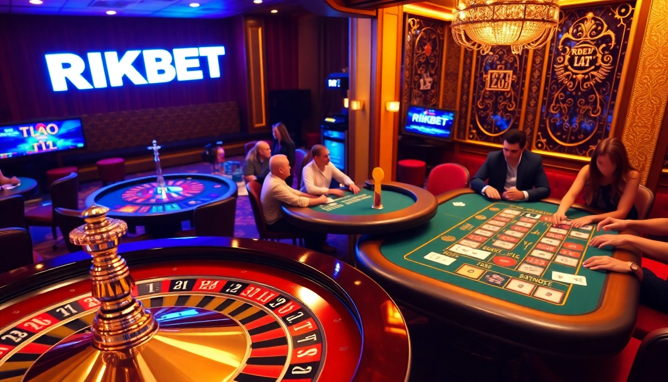 RIKBET players enjoying a thrilling game at an elegant casino table.