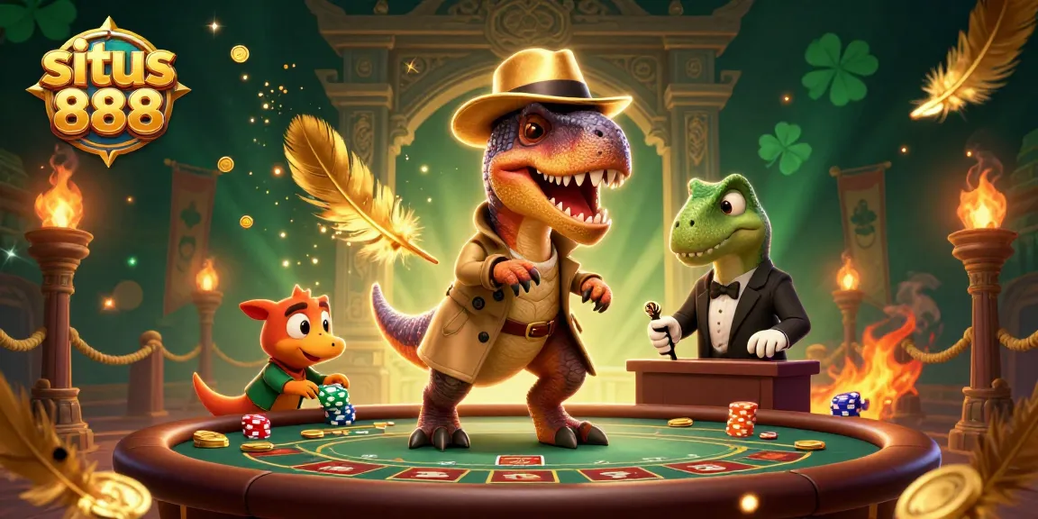 Swing into excitement at situs 888 with a cunning velociraptor sneaking chips at the blackjack table.