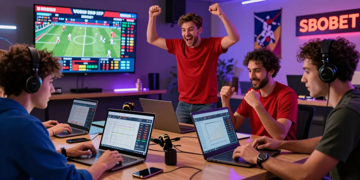 SBOBET live betting scene with diverse bettors celebrating World Cup 2026 scoring prediction excitement.