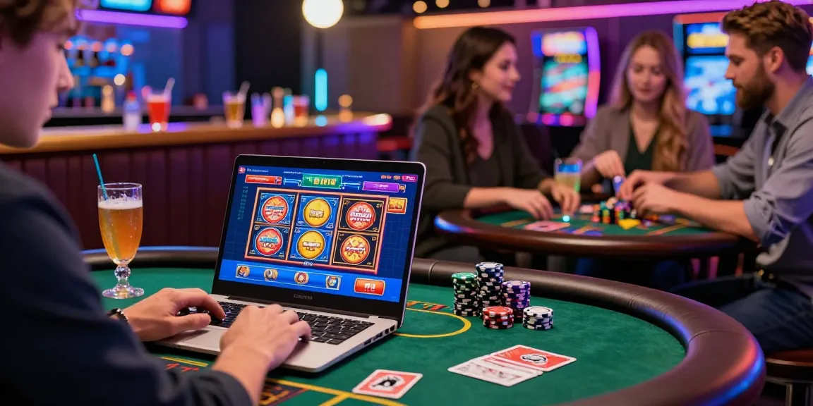 Player engaging with credit card casinos on scoarch.org.uk with vibrant games and lively atmosphere